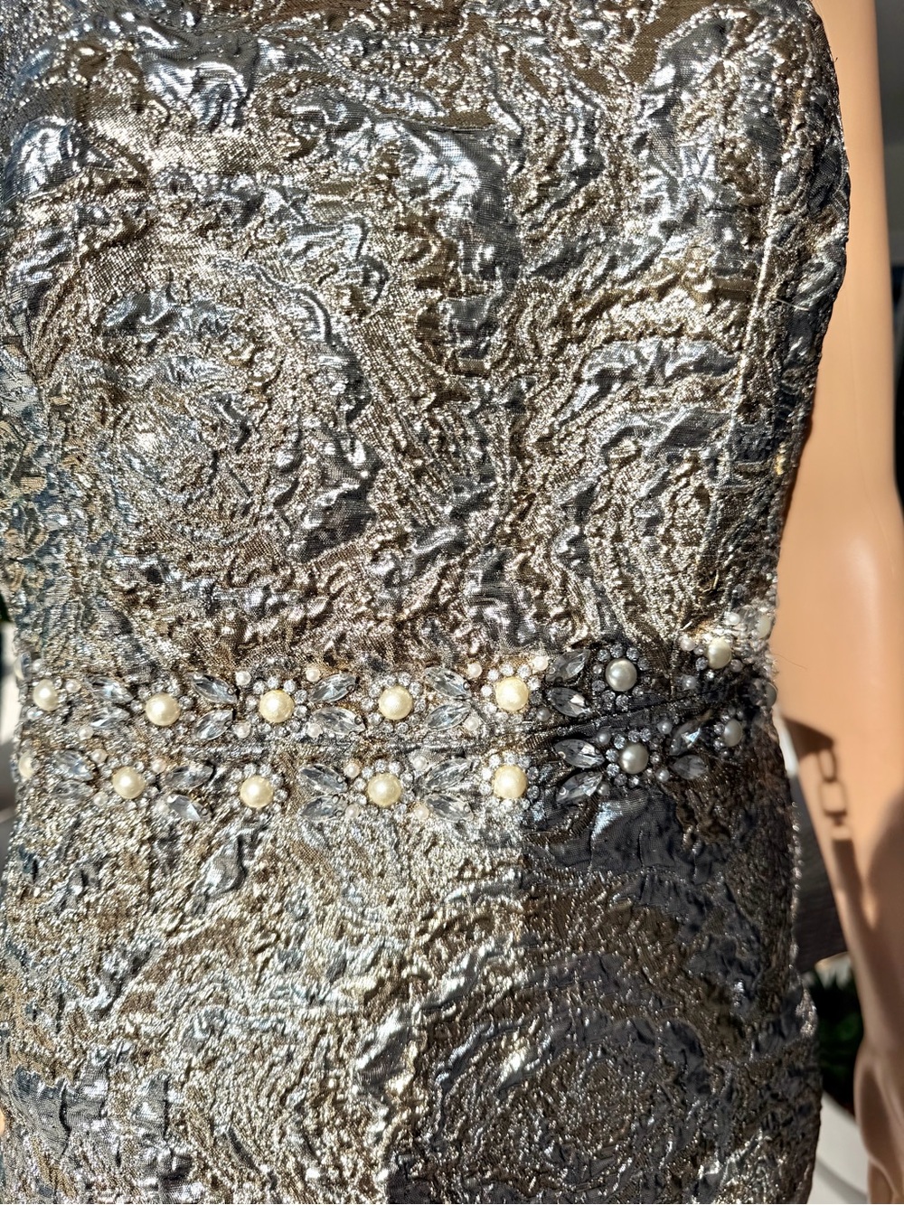Alice + Olivia Silver Pearl-Trim Halter Mini Dress - Picture 2 of 5